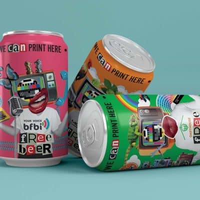 Digitally printed cans with full 360 printing and no minimum order quantityting