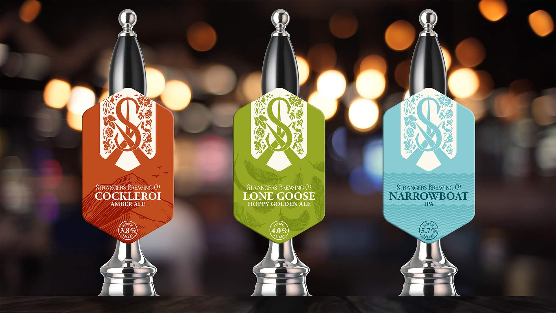 Triple Strangers Brewing Pump Clips (Cockleroi, Lone Goose and Narrowboat)